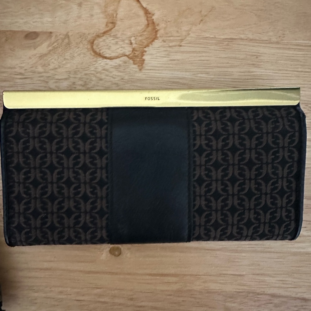 Fossil Black and Gold Patterned Clutch